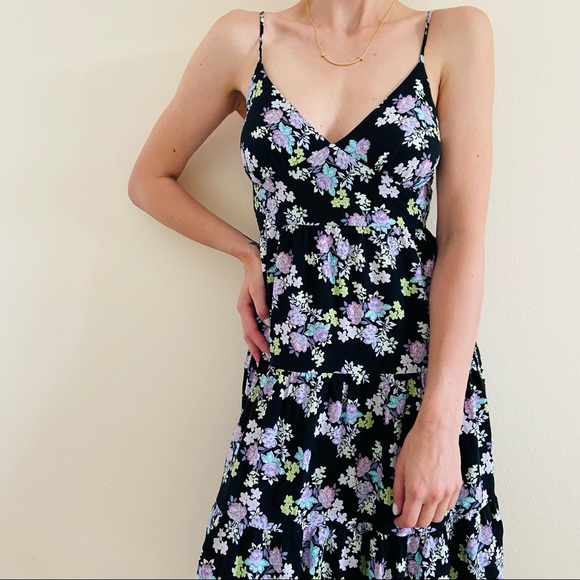 Wild Fable Black Floral Sleeveless Slip Midi Dress - Picture 4 of 7